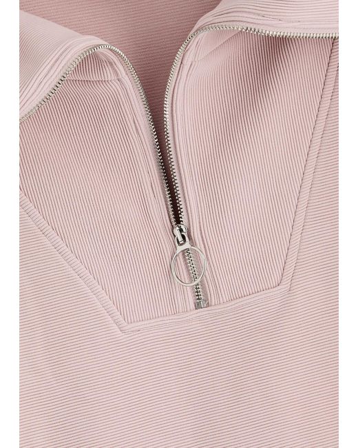 Varley Pink Vine Ribbed Cotton-Blend Half-Zip Sweatshirt