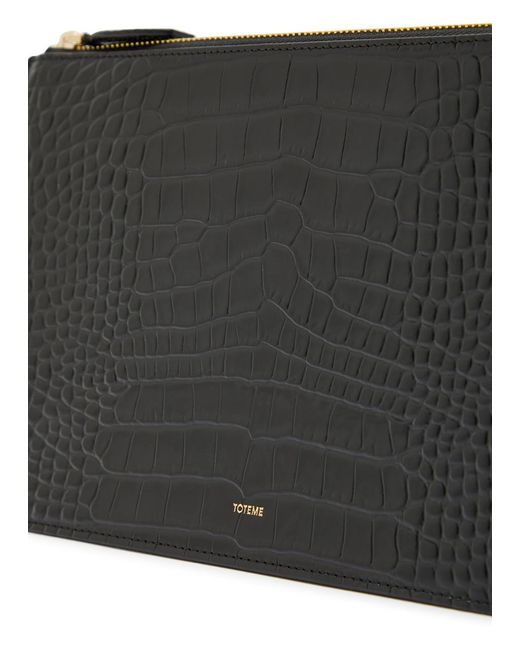 Totême Black Crocodile-Embossed Leather Clutch