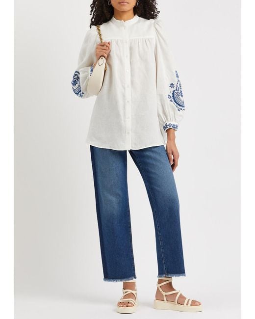 Weekend by Maxmara White Carnia Embroidered Linen Blouse