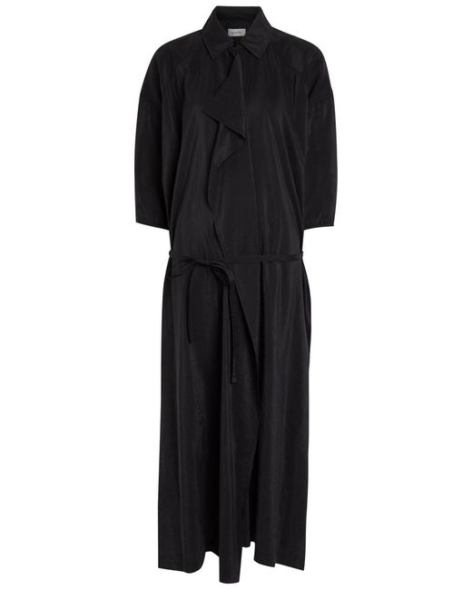 Lemaire Black Belted Brushed Silk-Blend Midi Shirt Dress
