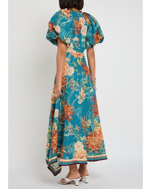 ALÉMAIS Blue Fletcher Floral-Printed Flax Maxi Dress