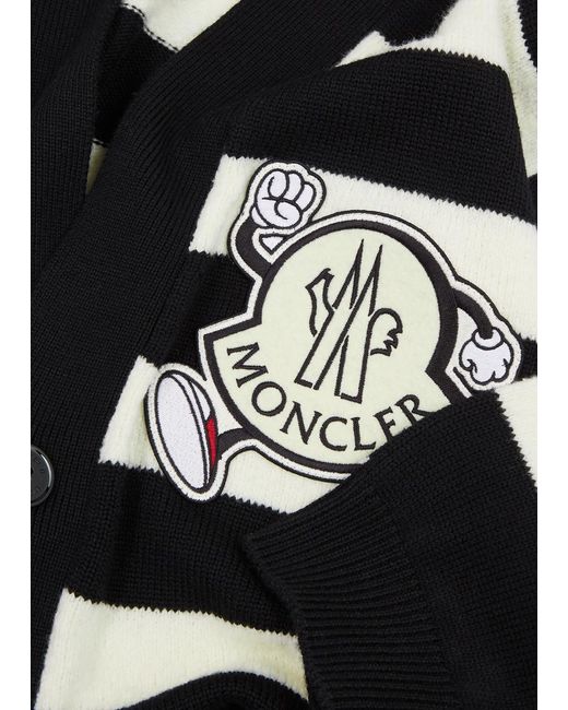 Moncler Black Striped Logo Wool Cardigan for men
