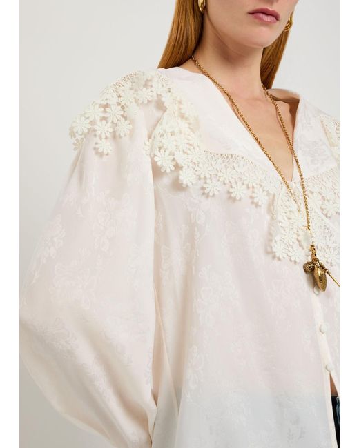 Chloé Natural Floral-Jacquard Silk Blouse