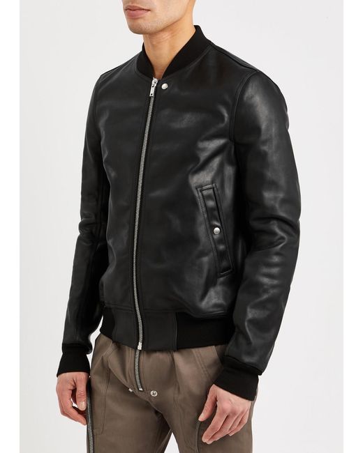Rick Owens Black Leather Bomber Jacket for men