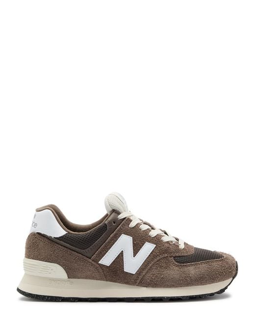 New Balance Brown 574 Panelled Brushed-Suede Sneakers