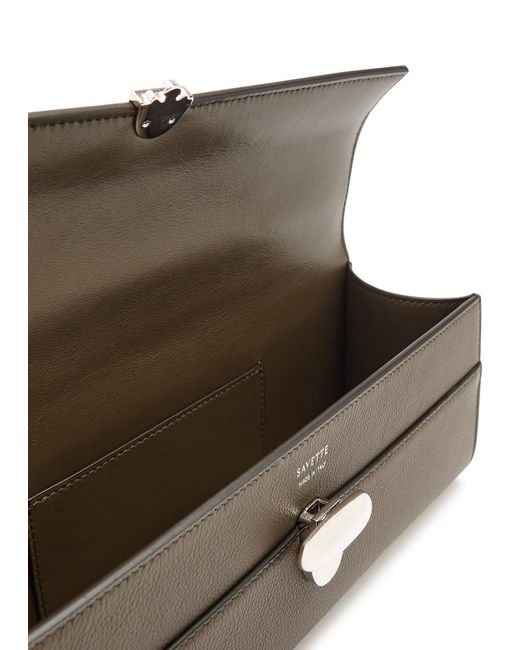 SAVETTE Brown Slim Symmetry Grained Leather Pochette