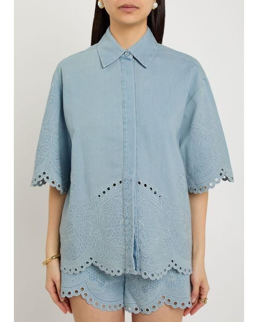 Zimmermann Blue Daylight Embroidered Shirt