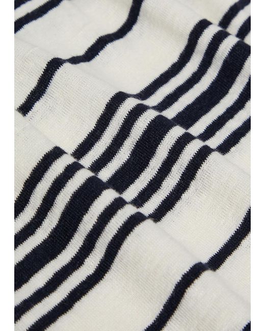FRAME Gray Striped Linen-Blend Polo Top