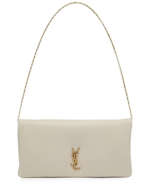 Saint Laurent White Calypso Mini Grained Leather Wallet-On-Chain