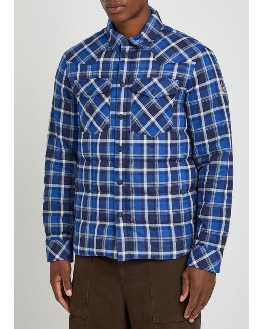Moncler Blue Quilted Checked Stretch-Cotton Overshirt for men