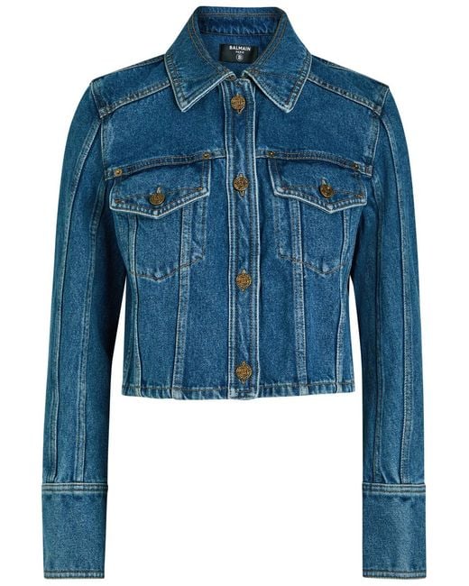 Balmain Blue Cropped Denim Jacket