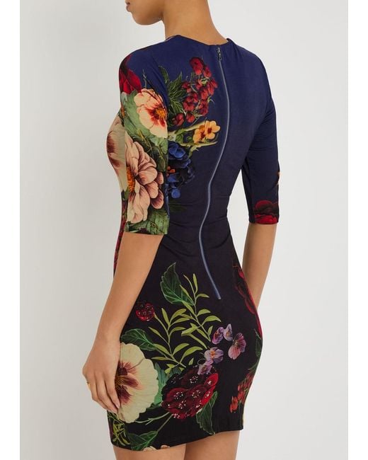 Alice + Olivia Black Delora Floral-Print Jersey Mini Dress