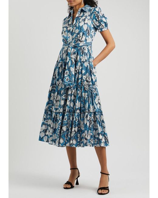 Diane von Furstenberg Blue Queena Printed Cotton-Blend Shirt Dress