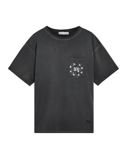 Duke & Dexter Black Pocket Washed Printed Cotton T-Shirt for men