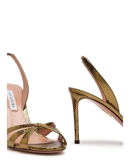 Aquazzura Tati 85 Metallic Crocodile-Effect Sandals