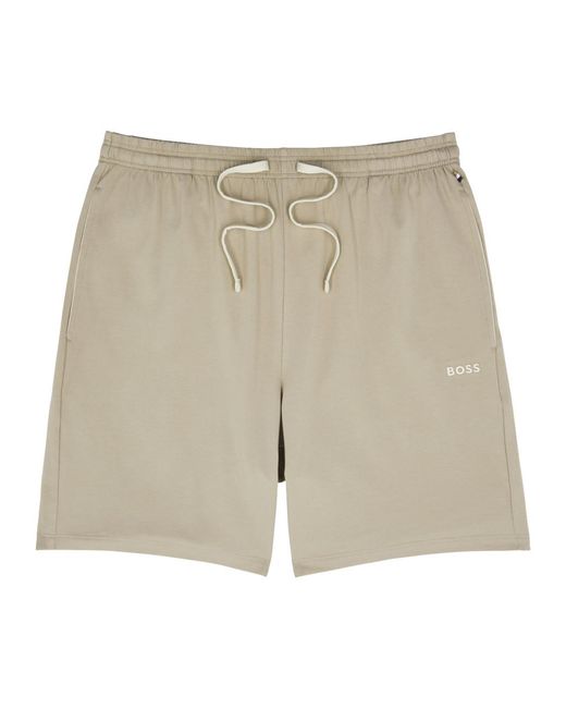 Boss Natural Logo-Embroidered Stretch-Cotton Shorts for men