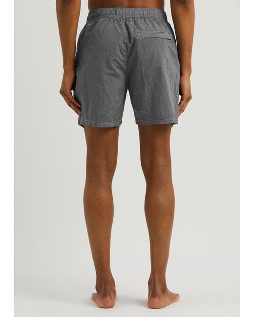 Stone Island Gray Logo Crinkled Nylon Swim Shorts for men
