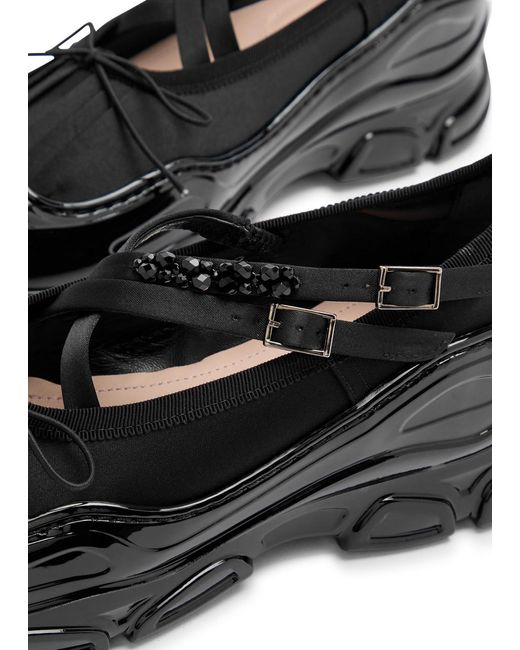 Simone Rocha Black Embellished Satin Sneakers