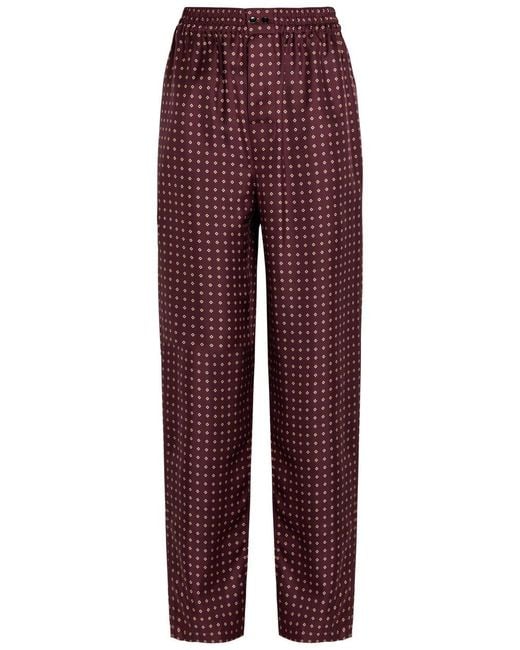 Saint Laurent Red Patterned Silk Trousers