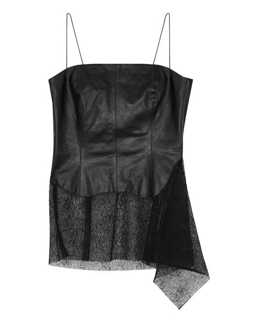 Helmut Lang Black Lace-panelled Leather Top