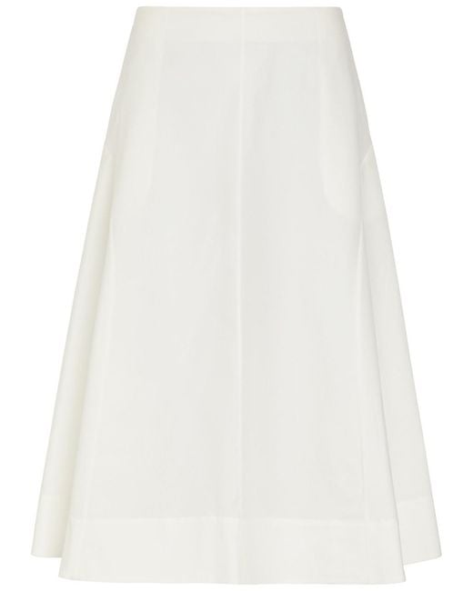 Khaite White Artin Flared Cotton-Poplin Midi Skirt