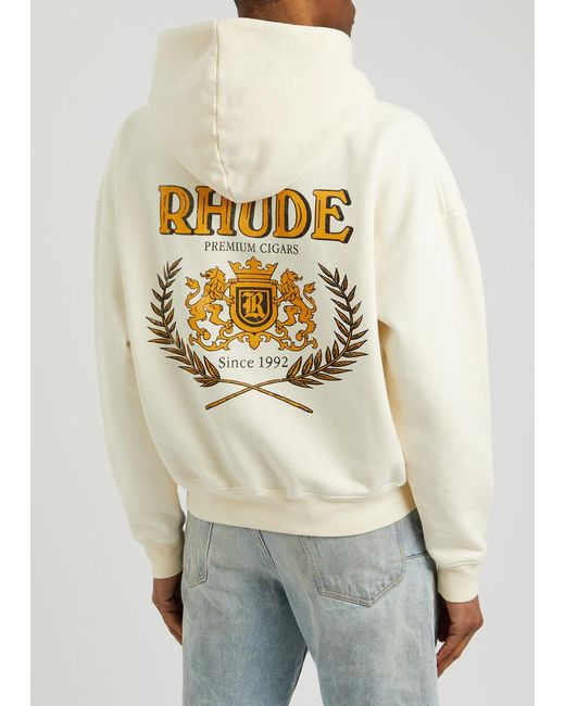 Rhude White Cresta Printed Hooded Cotton Sweatshirt for men