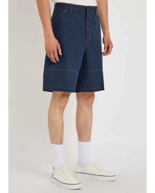 Moncler Blue Wide-Leg Cotton And Linen-Blend Shorts for men