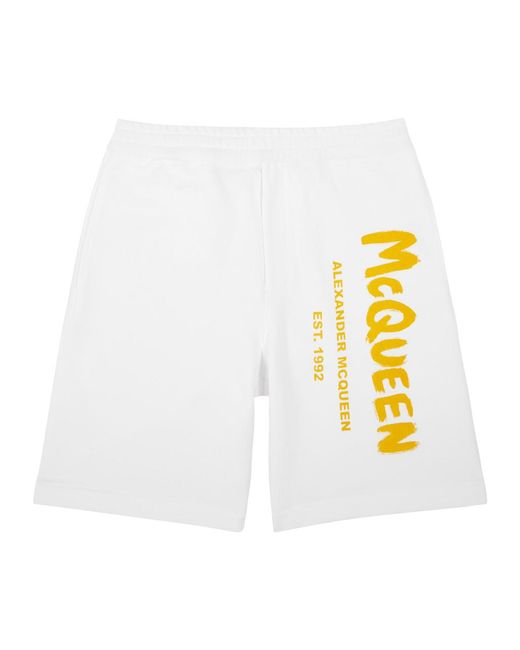 Alexander McQueen White Graffiti Logo-Print Cotton Shorts for men