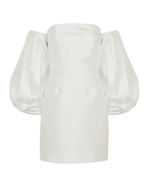 Solace London White Bella Off-the-shoulder Faille Mini Dress