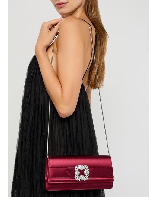 Manolo Blahnik Red Gothisi Embellished Satin Clutch