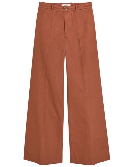 Chloé Brown Flared-Leg Canvas Trousers