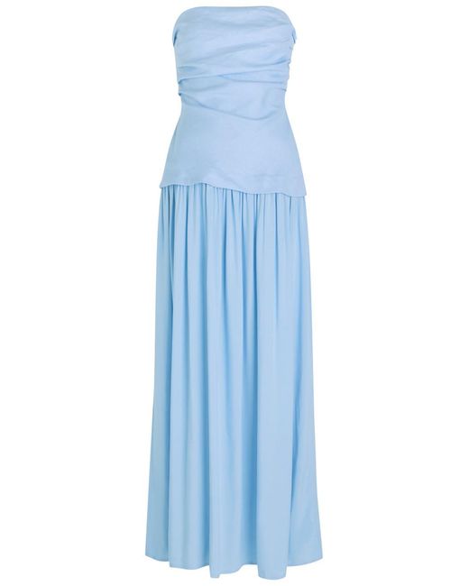 Faithfull The Brand Blue Hedy Draped Linen And Jersey Maxi Dress