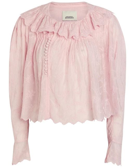 Isabel Marant Pink Zelly Embroidered Cotton-Blend Blouse