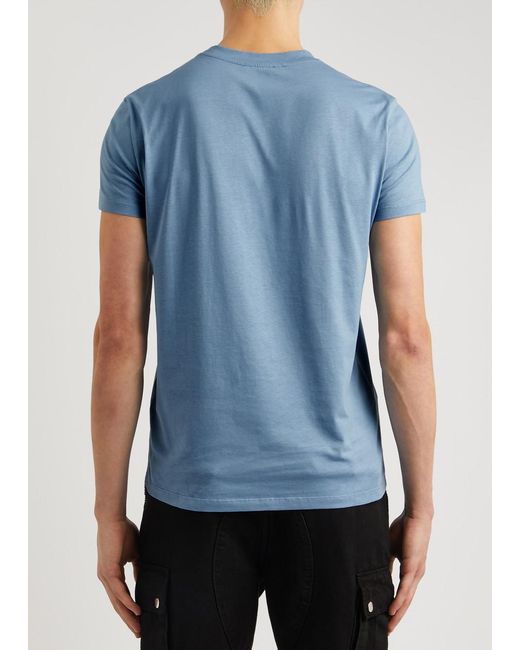 Balmain Blue Logo-appliquéd Cotton T-shirt for men