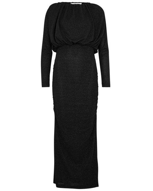 Day Birger et Mikkelsen Black Marion Ruched Metallic-knit Midi Dress