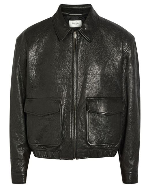 Saint Laurent Black Boxy Leather Jacket for men