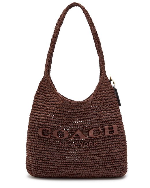 COACH Brooklyn 28 Raffia Shoulder Bag in Brown | Lyst UK