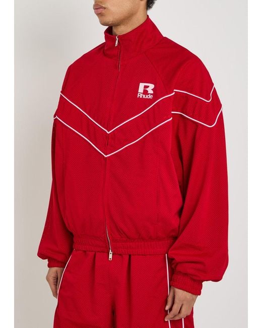 Rhude Red Pipe-Trimmed Mesh Track Jacket for men