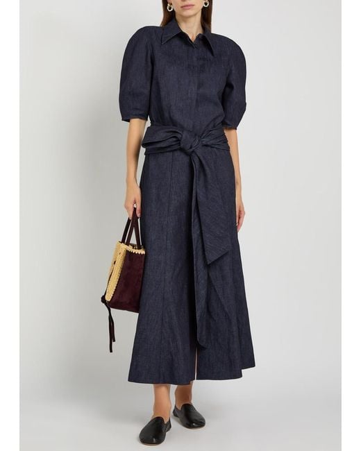 Gabriela Hearst Blue Zivan Cotton And Linen-Blend Midi Skirt