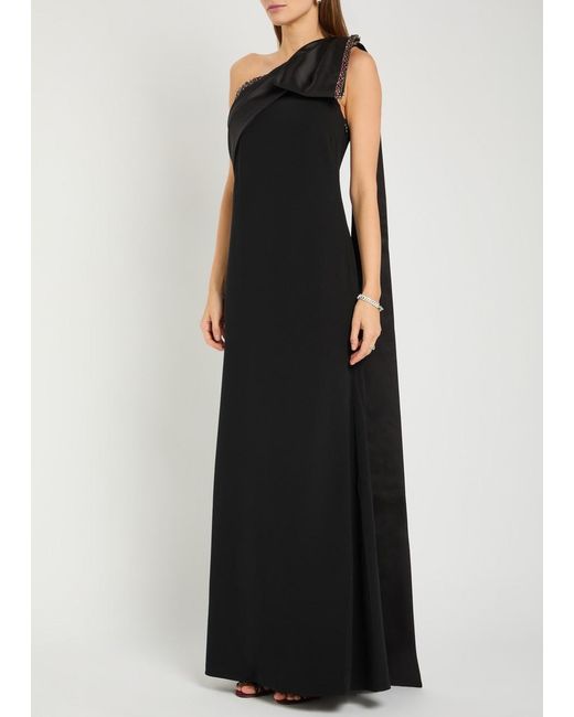 Roland Mouret Black Bow Crystal-Embellished Satin And Crepe Gown