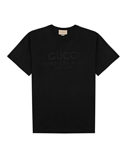 Gucci Black Logo-embroidered Cotton T-shirt for men