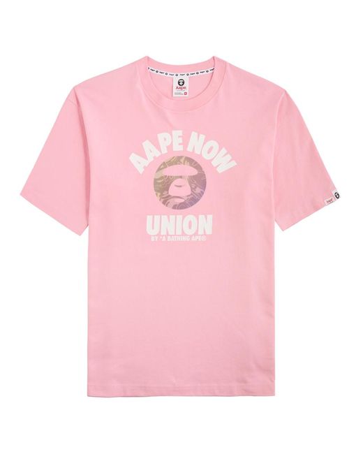 Aape Pink Logo-Print Cotton T-Shirt for men