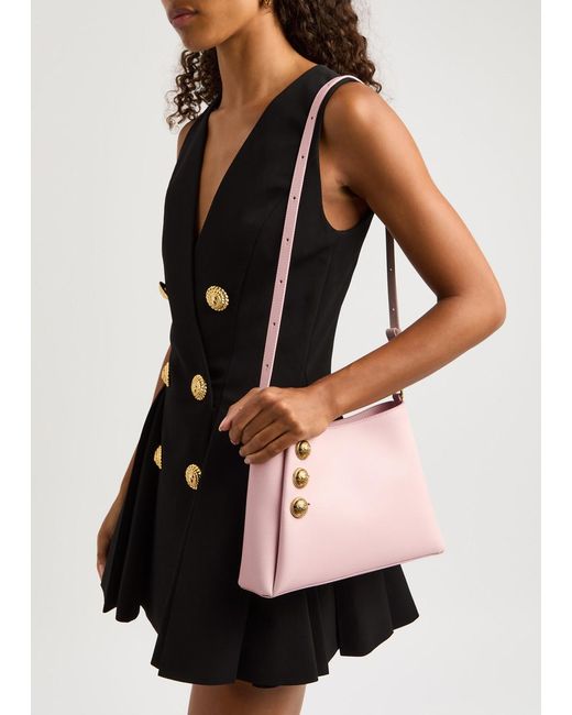 Balmain Pink Emblème Leather Shoulder Bag