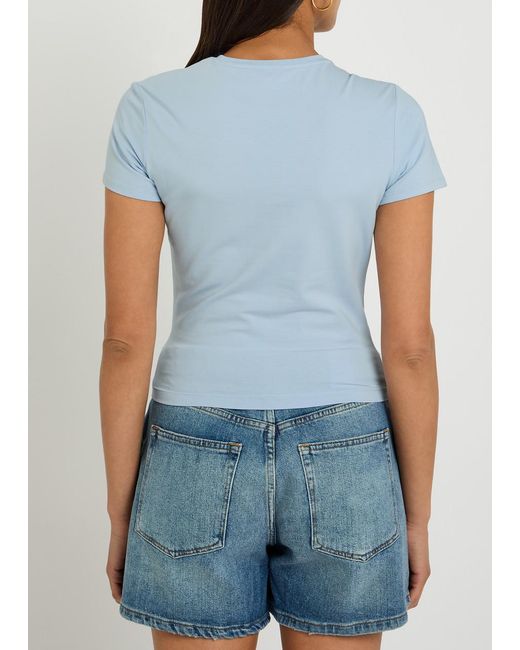 GOOD AMERICAN Blue Twist-Effect Stretch-Cotton T-Shirt