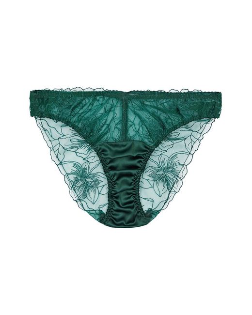 Fleur Of England Green Eva Floral-embroidered Tulle Briefs