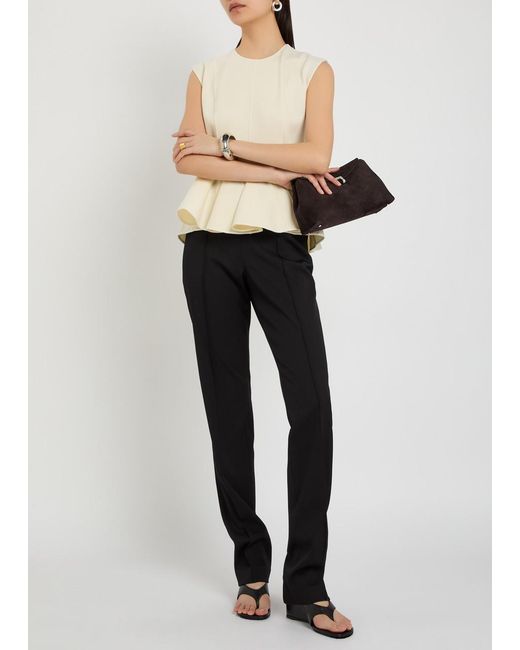 Another Tomorrow Black Slim-Leg Stretch-Wool Trousers