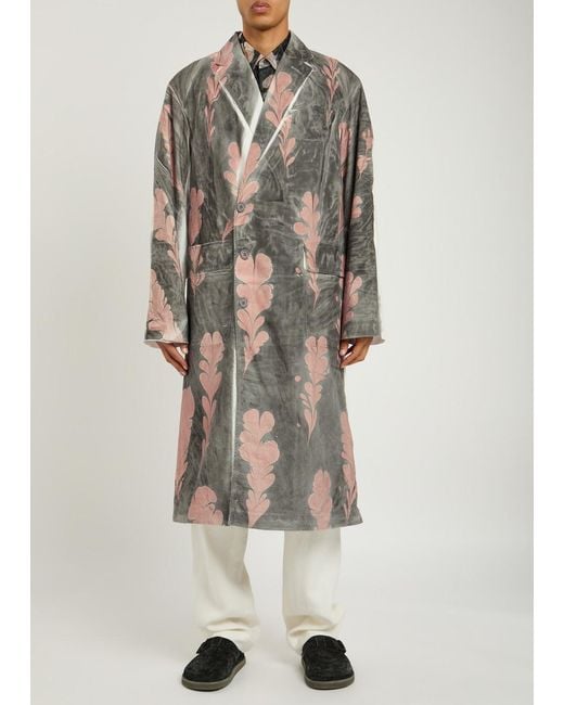 Dries Van Noten Gray Reuben Printed Cotton-Poplin Coat for men
