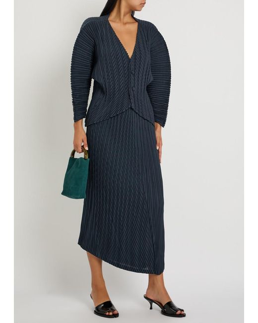 Issey Miyake Blue Unfurling Pleats Woven Midi Skirt