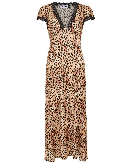 Rixo Metallic Clarice Leopard-print Satin Night Dress