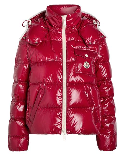 Moncler Red Andro Padded Hooded Glossed Shell Jacket